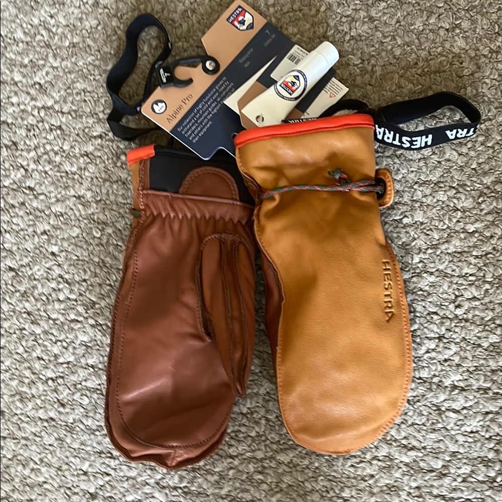 Hestra Brown Leather Mittens